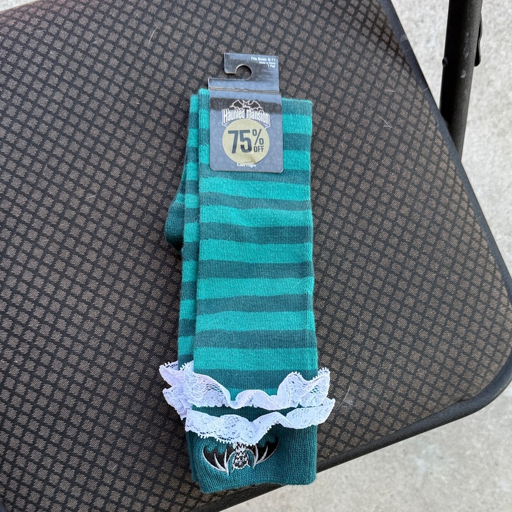 Hanes Teal and Dark Green Striped Socks with Lace Trim